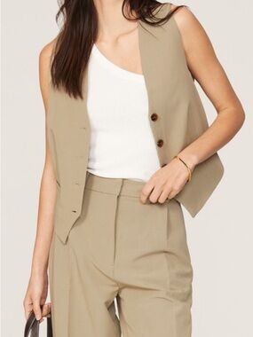 SAMSOE Beige Sleeveless Vest and High-Waist Pants Set